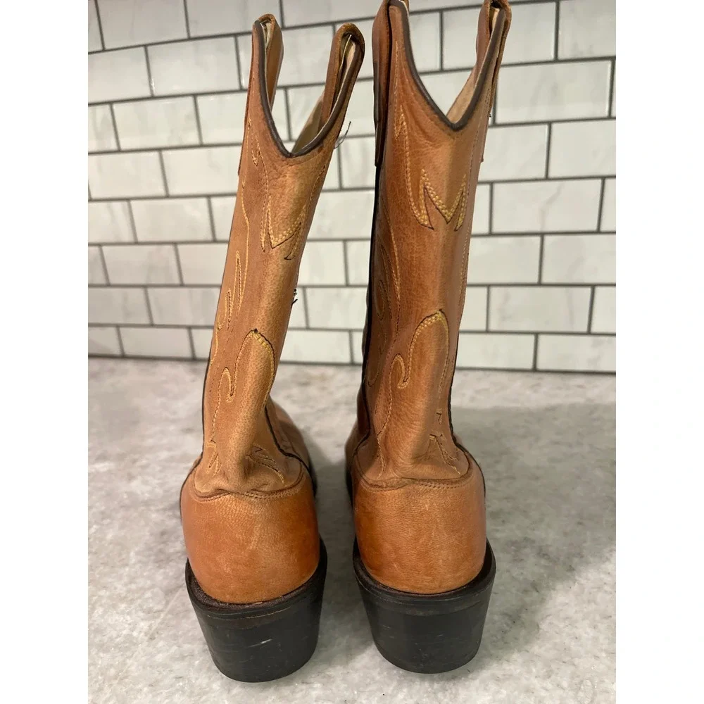 Old West Boots Youth 4.5 Girl Tan CCY8129G Leather Western Cowboy Stitched